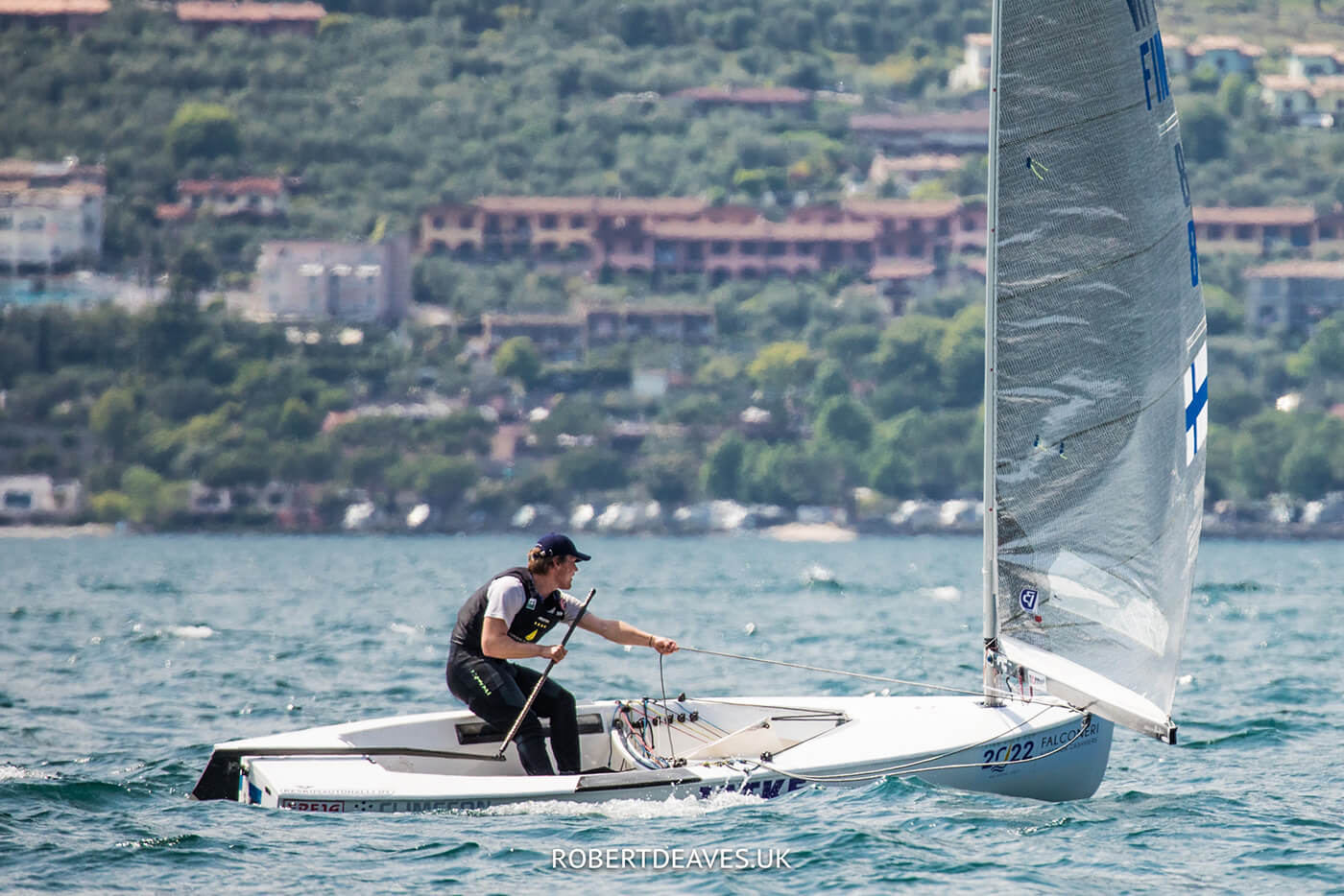 Finn Gold Cup Malcesine Muhonen in the lead Pata Boats